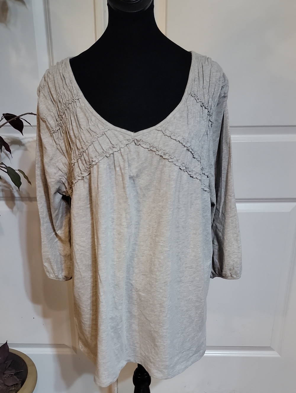 Just My Size Light Gray Ruffle Yoke Scoop Neck Tunic